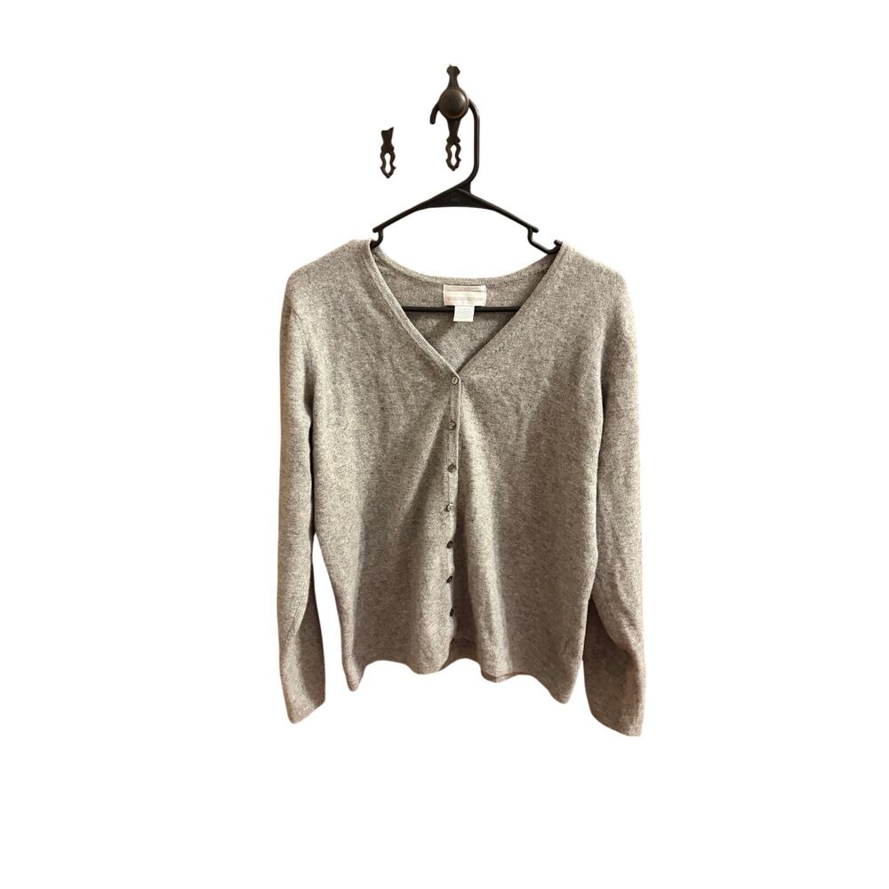 Worthington 100% Cashmere V-Neck Button Cardigan Sweater Light Grey XL